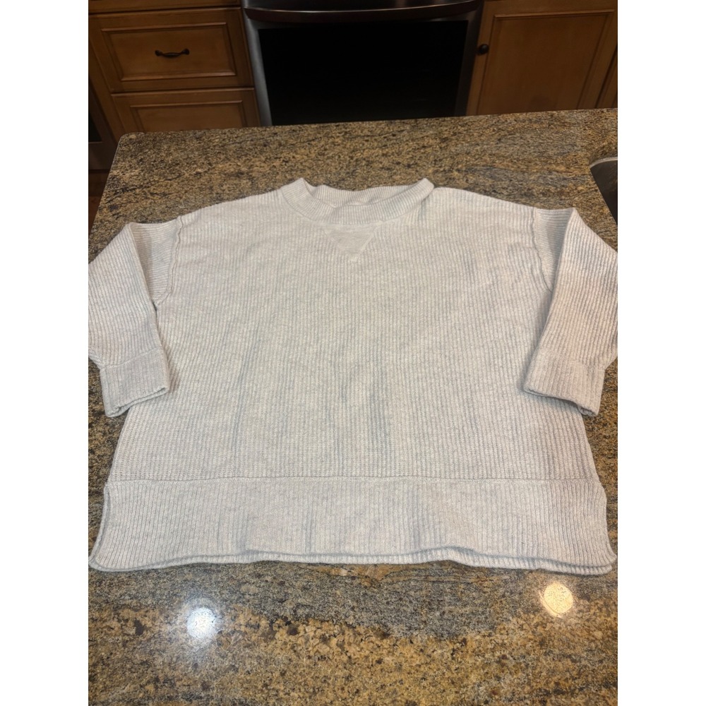 Aerie Womens Oversized Ribbed Knit Crewneck Sweater Light Grey XS 2894-4515-0821